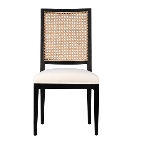 Norton Antique Black Frame with Natural Rattan and White Fabric Dining Chair Set Of 2