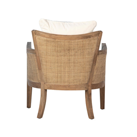 Lily Natural Wood and Rattan Finish and Off White Fabric Occasional Chair