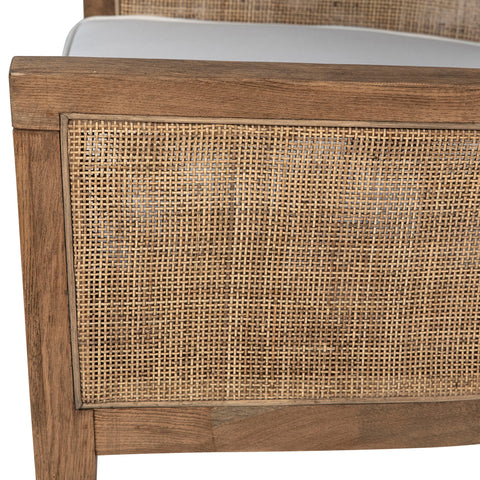 Lily Natural Wood and Rattan Finish and Off White Fabric Occasional Chair