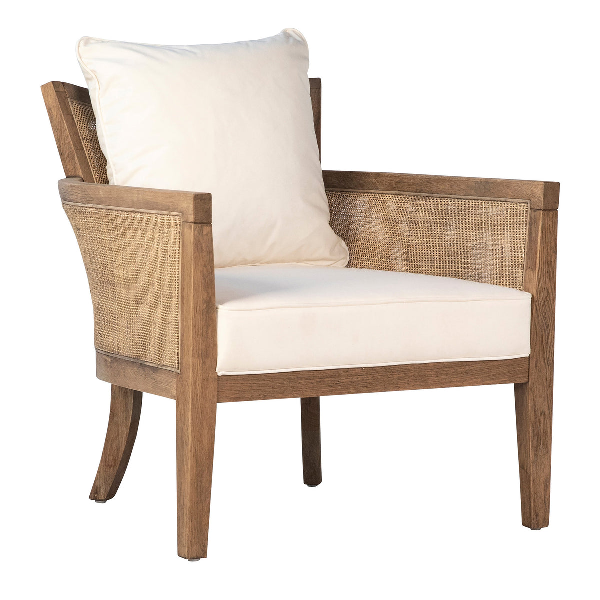 Lily Natural Wood and Rattan Finish and Off White Fabric Occasional Chair