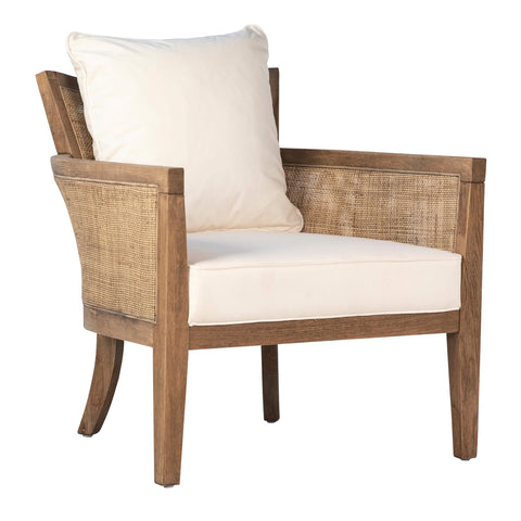 Lily Natural Wood and Rattan Finish and Off White Fabric Occasional Chair