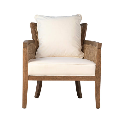 Lily Natural Wood and Rattan Finish and Off White Fabric Occasional Chair