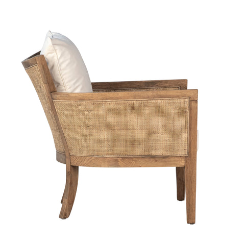 Lily Natural Wood and Rattan Finish and Off White Fabric Occasional Chair