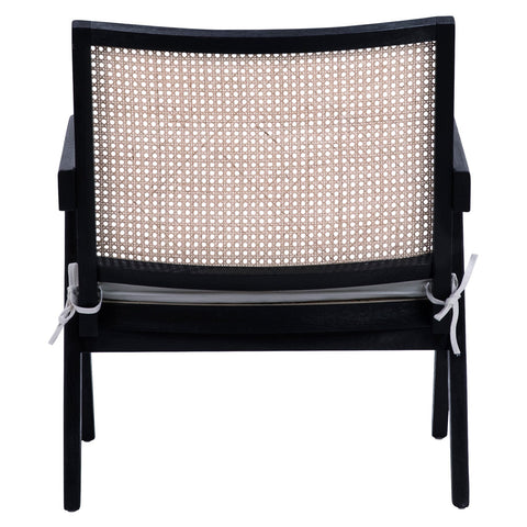 Artadi Antique Black Frame with Natural Rattan and White Fabric Occasional Chair