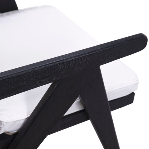 Artadi Antique Black Frame with Natural Rattan and White Fabric Occasional Chair