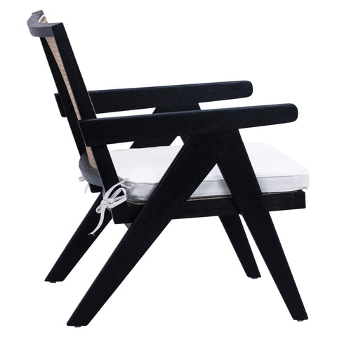 Artadi Antique Black Frame with Natural Rattan and White Fabric Occasional Chair