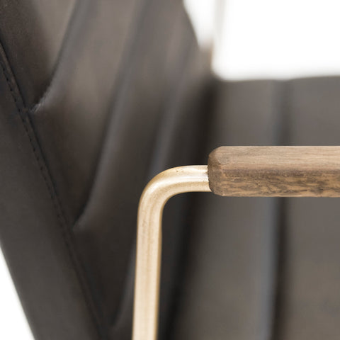 Turner Black Leather and Brass Metal Finish Dining Chair