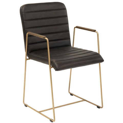 Turner Black Leather and Brass Metal Finish Dining Chair