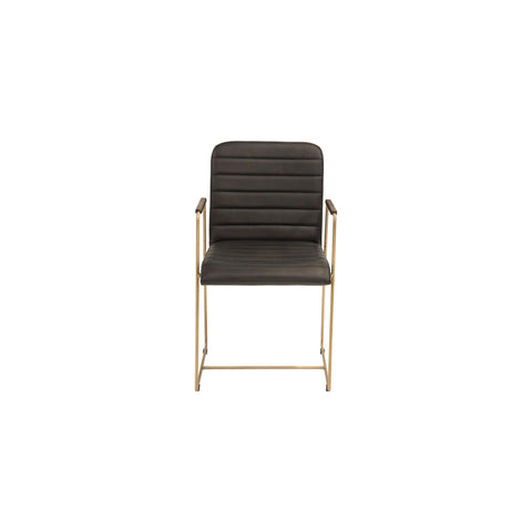Turner Black Leather and Brass Metal Finish Dining Chair
