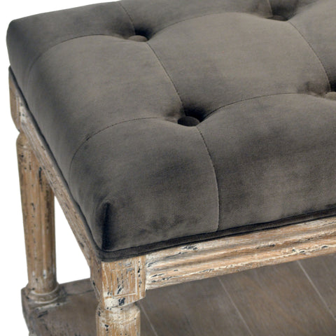 Evans Charcoal Grey Fabric and Antique Washed Wood Finish Bench
