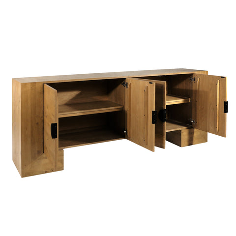 Almanza Natural Wood Finish and Black Handles Sideboard