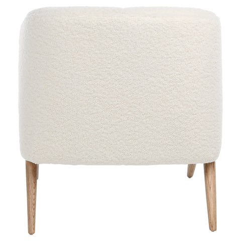Marie Ivory Fur Seating and Natural Oak Wood Finish Occasional Chair