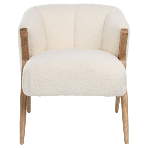Marie Ivory Fur Seating and Natural Oak Wood Finish Occasional Chair