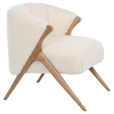 Marie Ivory Fur Seating and Natural Oak Wood Finish Occasional Chair