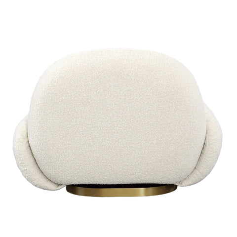 Kass Ivory Boucle Upholstery and Brushed Brass Base Swivel Chair