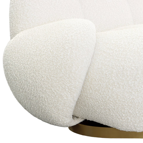 Kass Ivory Boucle Upholstery and Brushed Brass Base Swivel Chair