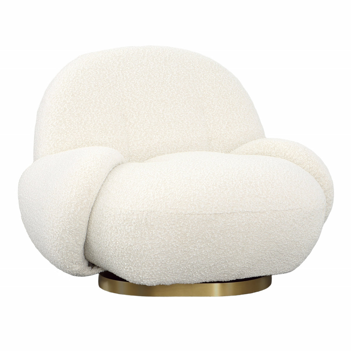 Kass Ivory Boucle Upholstery and Brushed Brass Base Swivel Chair