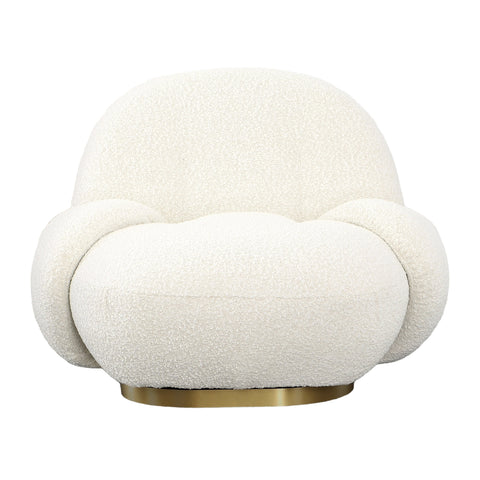 Kass Ivory Boucle Upholstery and Brushed Brass Base Swivel Chair
