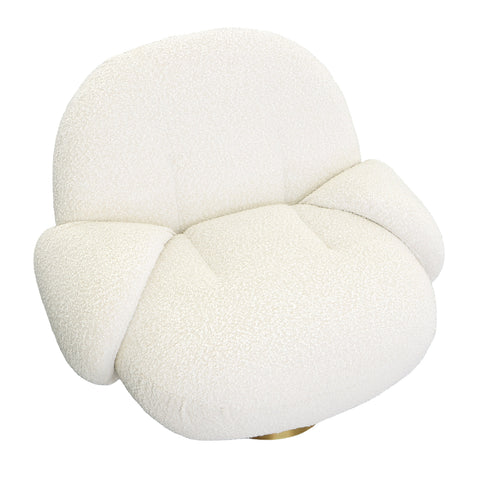 Kass Ivory Boucle Upholstery and Brushed Brass Base Swivel Chair