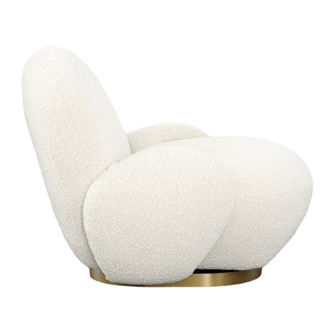 Kass Ivory Boucle Upholstery and Brushed Brass Base Swivel Chair