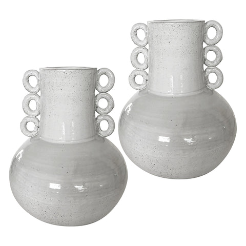 Clover White Gloss Finish Vase Set Of 2