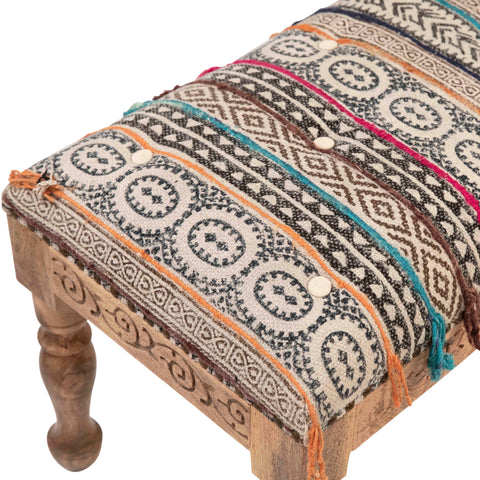 Kimari Light Brown Sealed Finish and Multicolor Upholstery Bench
