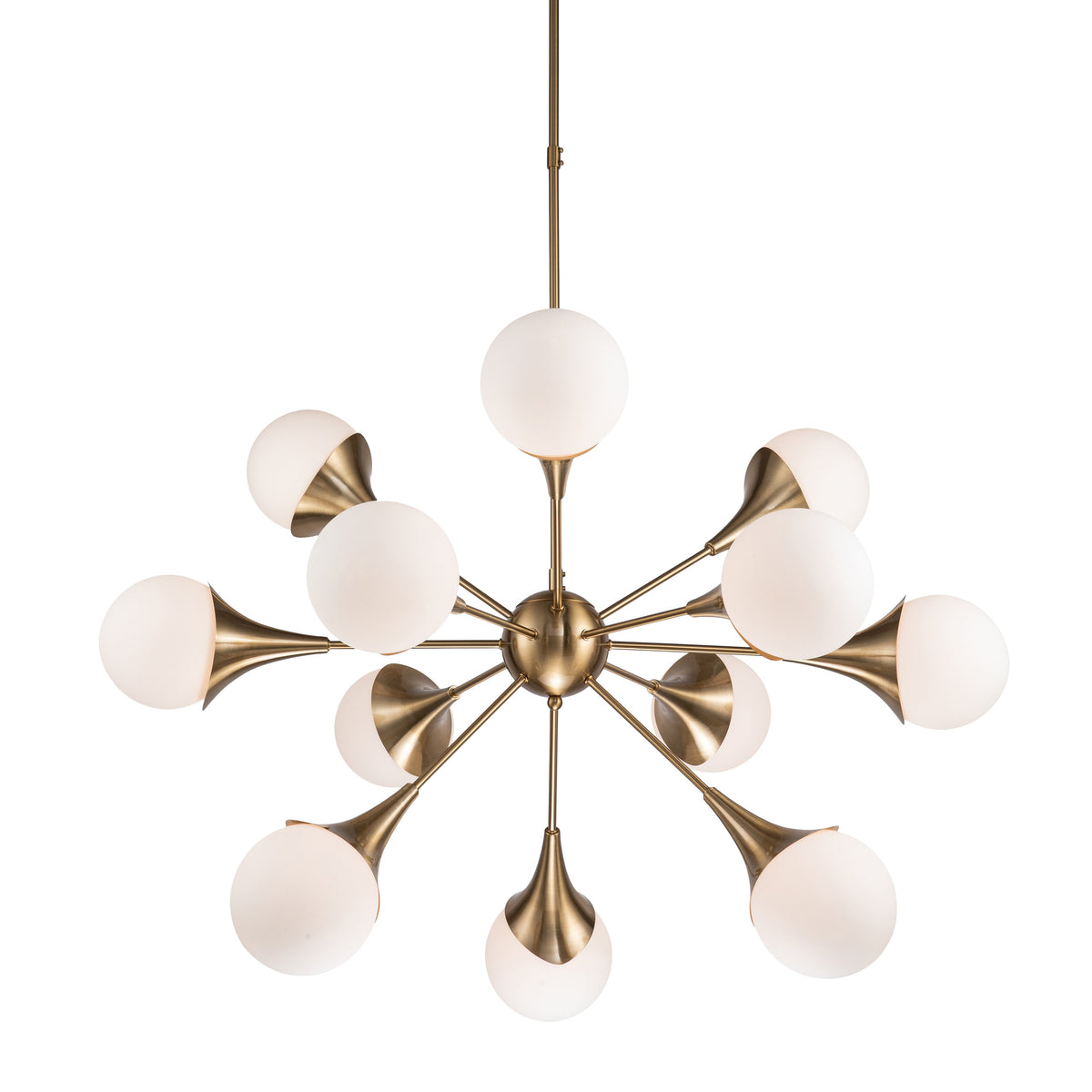 Stellan Antique Brass and White Glass Chandelier