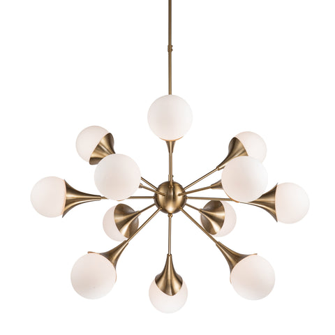 Stellan Antique Brass and White Glass Chandelier