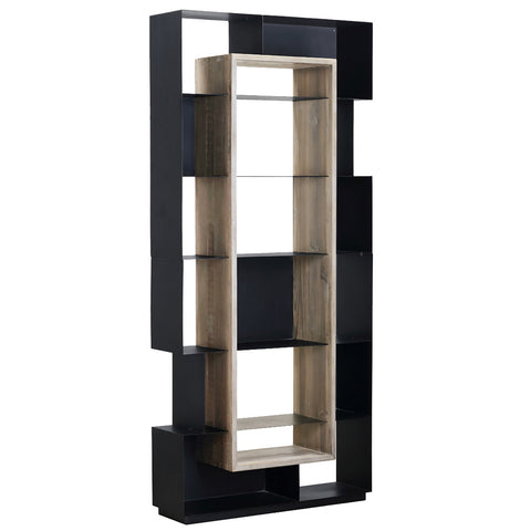 Carina Black Powder Coated Metal and Natural Washed Wood Bookcase