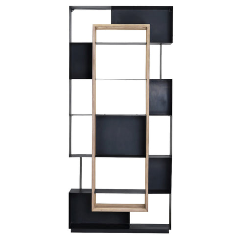 Carina Black Powder Coated Metal and Natural Washed Wood Bookcase