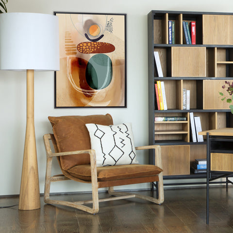 Adan Light Brown Wood Finish and White Shade Floor Lamp