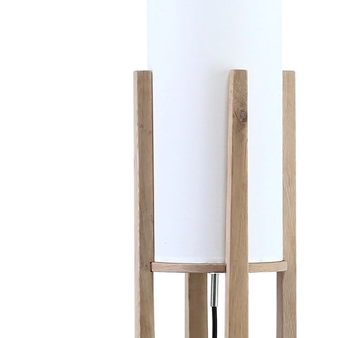 Canary Light Brown Wood Finish and White Shade Floor Lamp
