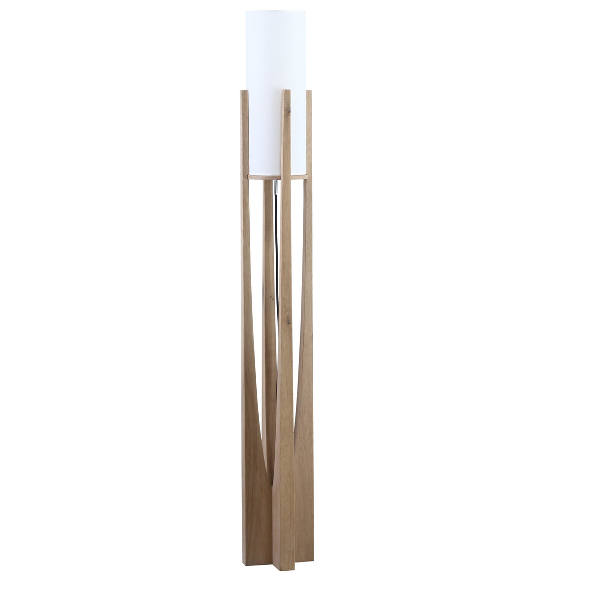 Canary Light Brown Wood Finish and White Shade Floor Lamp