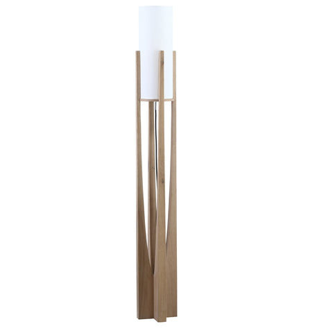 Canary Light Brown Wood Finish and White Shade Floor Lamp