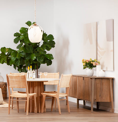 Adonis White Concrete Top and Natural Brushed Pine Wood Finish Dining Table