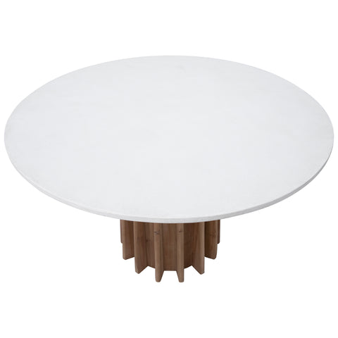 Adonis White Concrete Top and Natural Brushed Pine Wood Finish Dining Table