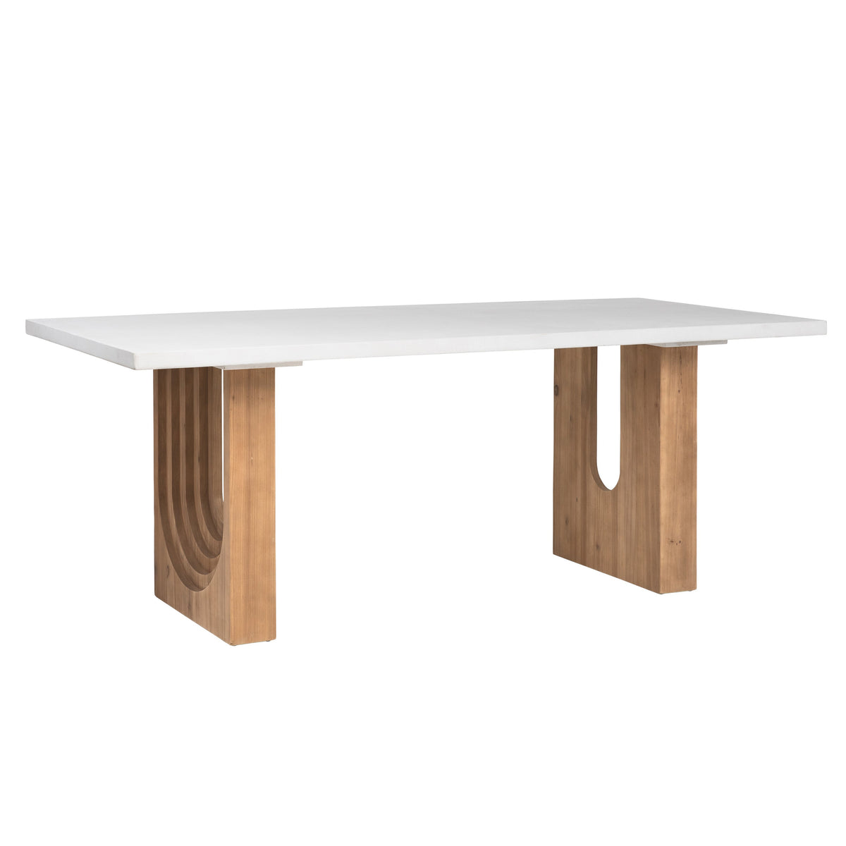 Alessio White Concrete Top and Natural Brushed Pine Wood Finish Dining Table