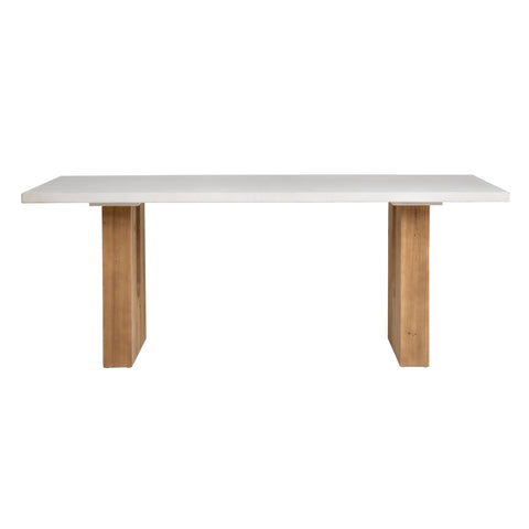 Alessio White Concrete Top and Natural Brushed Pine Wood Finish Dining Table