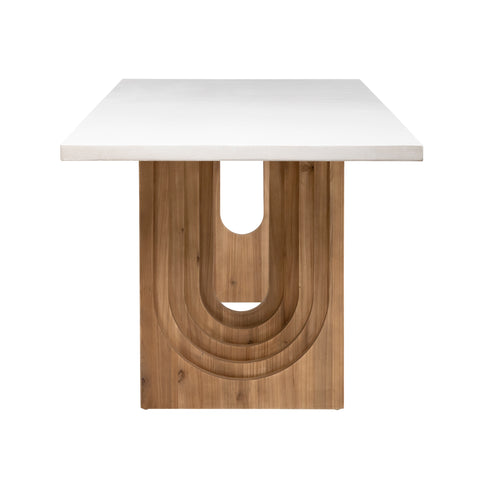 Alessio White Concrete Top and Natural Brushed Pine Wood Finish Dining Table