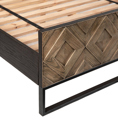Modena Medium Brown Natural Wood Finish and Black Base Bed