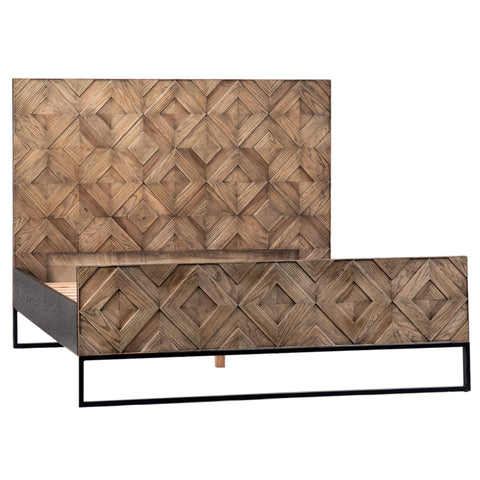 Modena Medium Brown Natural Wood Finish and Black Base Bed