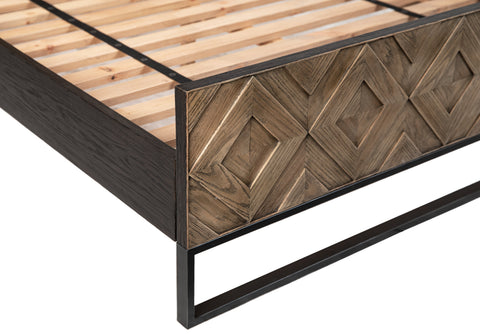 Modena Medium Brown Natural Wood Finish and Black Base Bed