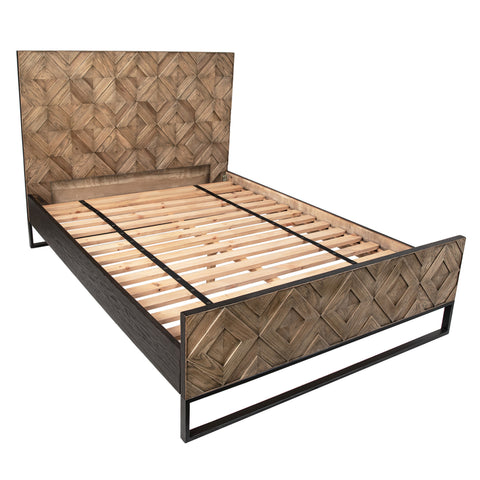 Modena Medium Brown Natural Wood Finish and Black Base Bed