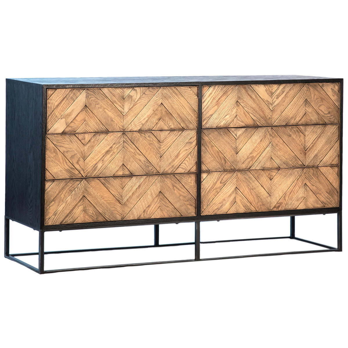 Modena Medium Brown Natural Wood Finish and Black Base Dresser