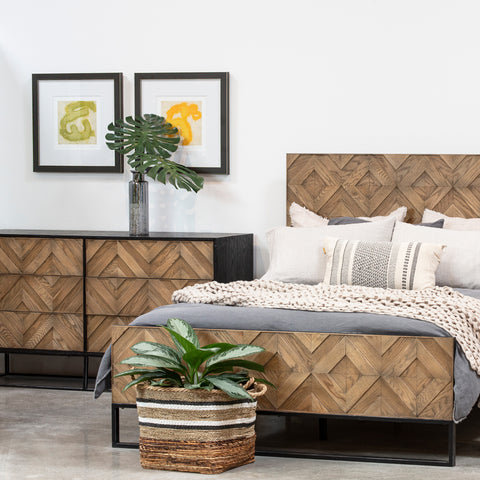 Modena Medium Brown Natural Wood Finish and Black Base Dresser