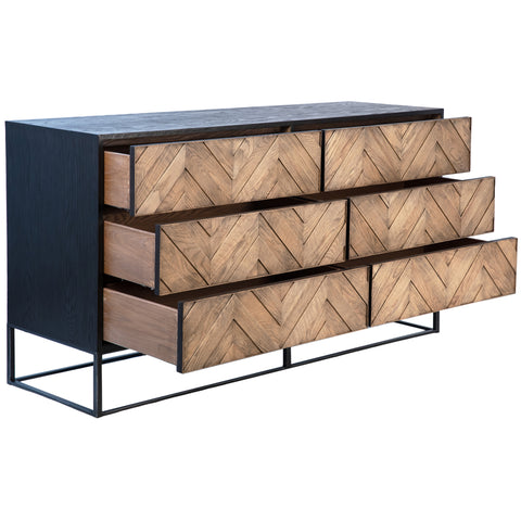 Modena Medium Brown Natural Wood Finish and Black Base Dresser