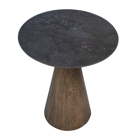 Florinda Burnt Oak Base and Black Stone Finish Side Table