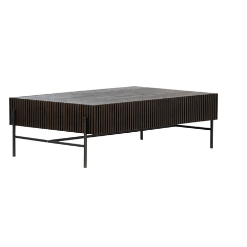 Wayne Dark Brown Wood Finish and Antique Black Iron Coffee Table