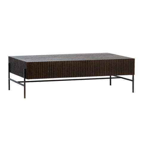 Wayne Dark Brown Wood Finish and Antique Black Iron Coffee Table