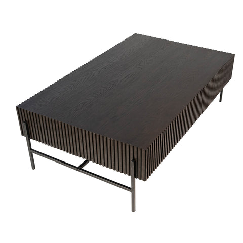 Wayne Dark Brown Wood Finish and Antique Black Iron Coffee Table